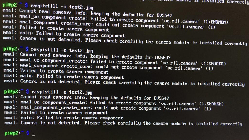 mmal: cannot read camera info, keeping the defaults of OV5647